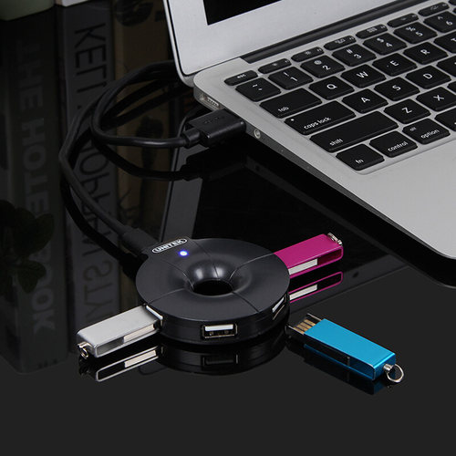 优越者（UNITEK）Y-2028A USB分线器2.0一拖四笔记本台式电脑4口集线器扩展2A电源四口HUB 1.2米外接转接u盘 - 图1