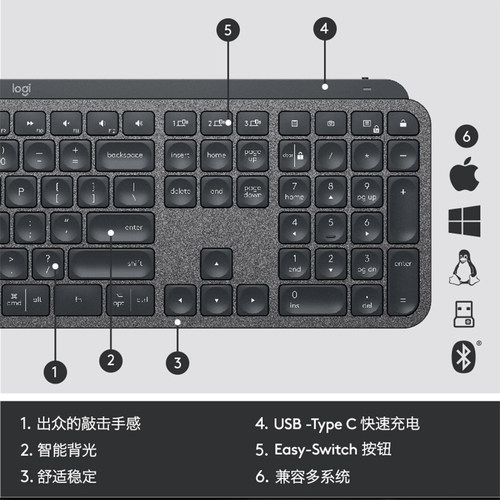 罗技MX Keys S无线蓝牙键盘智能背光笔记本电脑办公游戏双模充电 - 图2