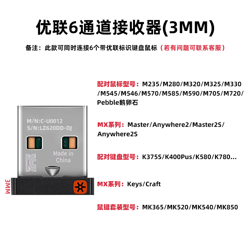 罗技（Logitech）USB优联接收器 无线鼠标键盘接收器适配器G系列