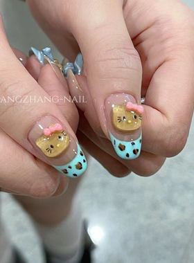 薄荷味蓝色hellokitty美甲饰品卡通KT猫海豚学生穿戴甲指甲小配件