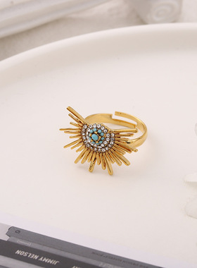 钛镶锆石爆炸太阳眼吊坠邪恶之眼吊坠项链戒指耳饰套装民族风饰品