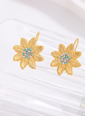 太阳花项链女时尚设计感向日葵锆石锁骨链戒指 耳环