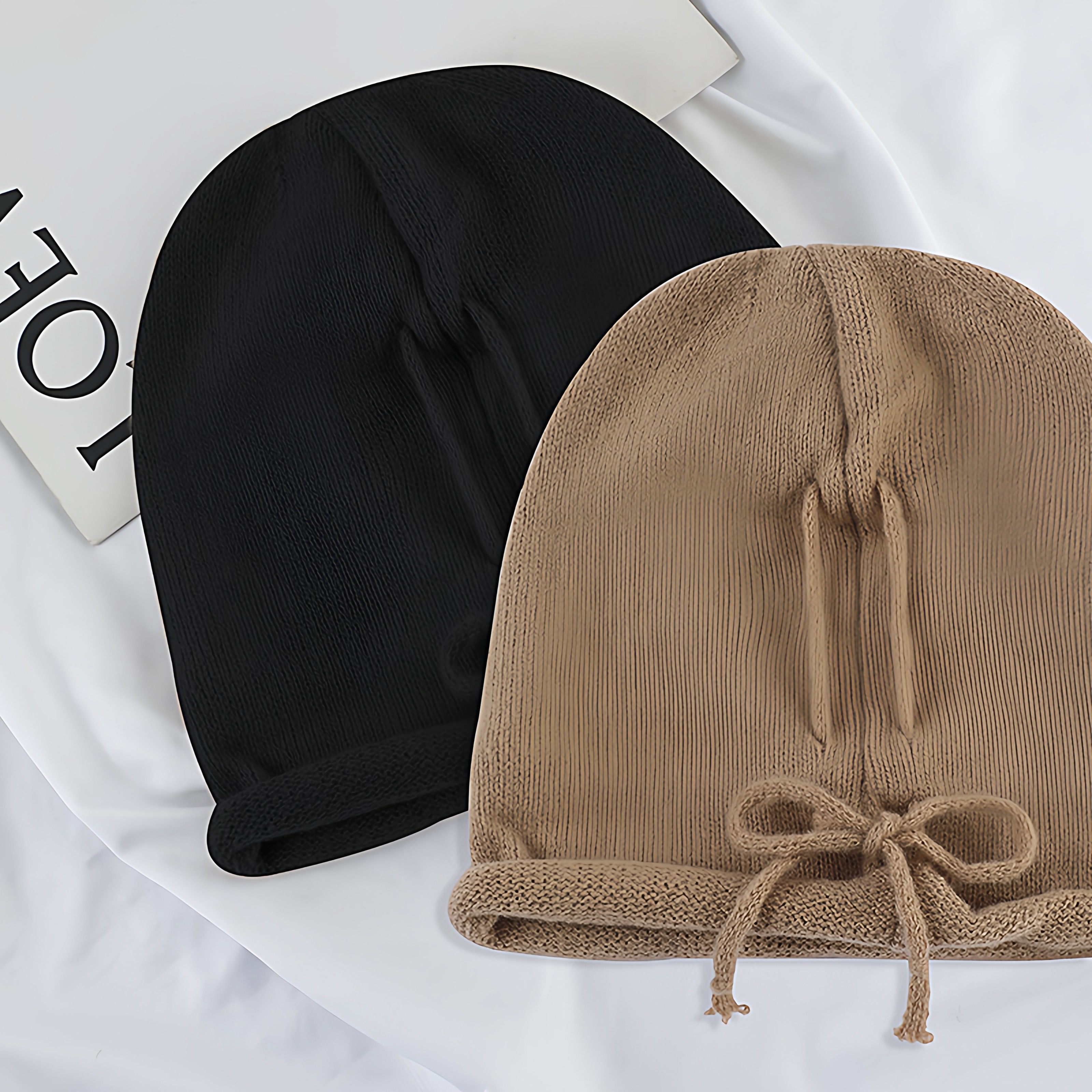 卷边堆堆帽子女显脸小大头围抽绳针织毛线帽秋冬季保暖月子套头帽,淘宝优惠券,粉丝福利购,淘宝优惠卷