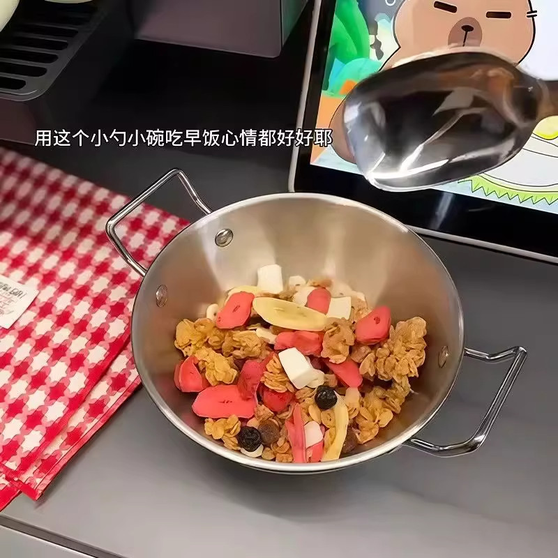 韩式不锈钢双耳小吃碗米酒碗沙拉碗火锅酱料碗薯条水果篮油炸小碗