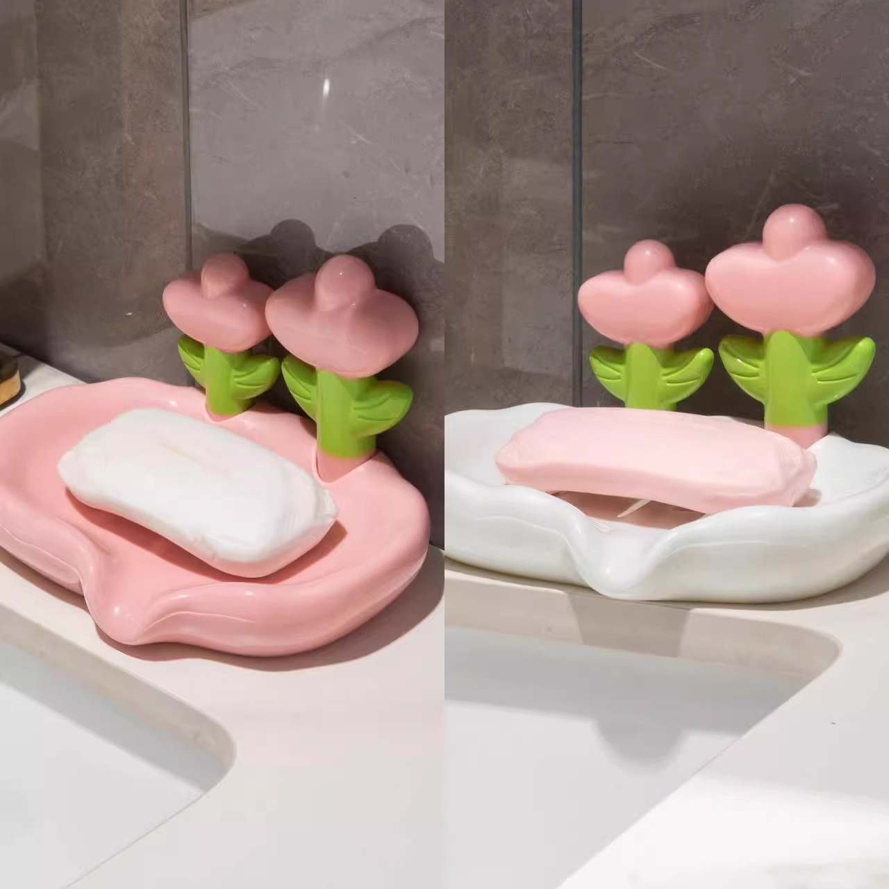 创意可爱花朵肥皂盒塑料免打孔沥水家用香皂洗手台置物架学生宿舍-图2
