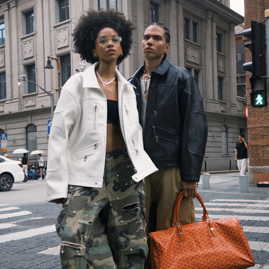 STEEPC 圣剑*重磅皮料短宽翻领定制五金贴皮拼绣皮衣夹克外套