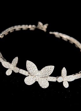 千金名媛风S925纯银满钻立体双排钻蝴蝶结手链高级感满钻镶嵌奢