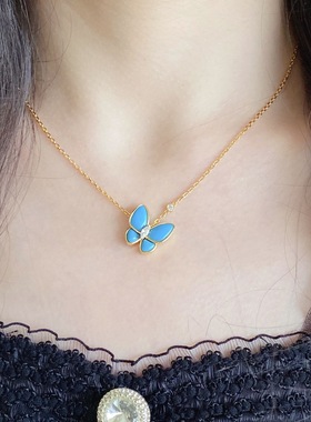 高品质925通体纯银蓝色蝴蝶锁骨链