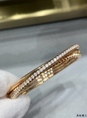 高定V金 三环铆钉满钻 手镯气质简约百搭博主同款 叠带满天星手环