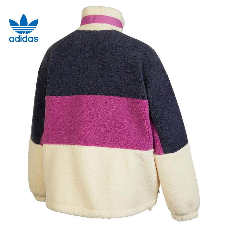 adidas阿迪达斯三叶草冬季女运动休闲仿羊羔绒夹克外套HR3455-图0