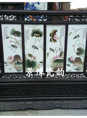 手绘书房中式风仿古摆件瓷板画