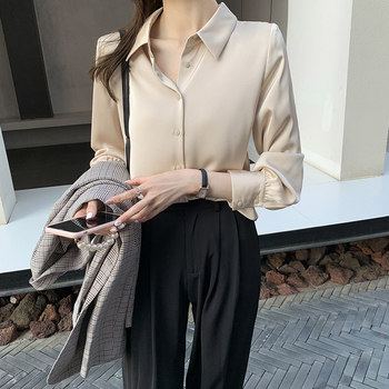 Clearance flash sale brand discount store counter women's high-end satin shirt women's spring and autumn long-sleeved chic top