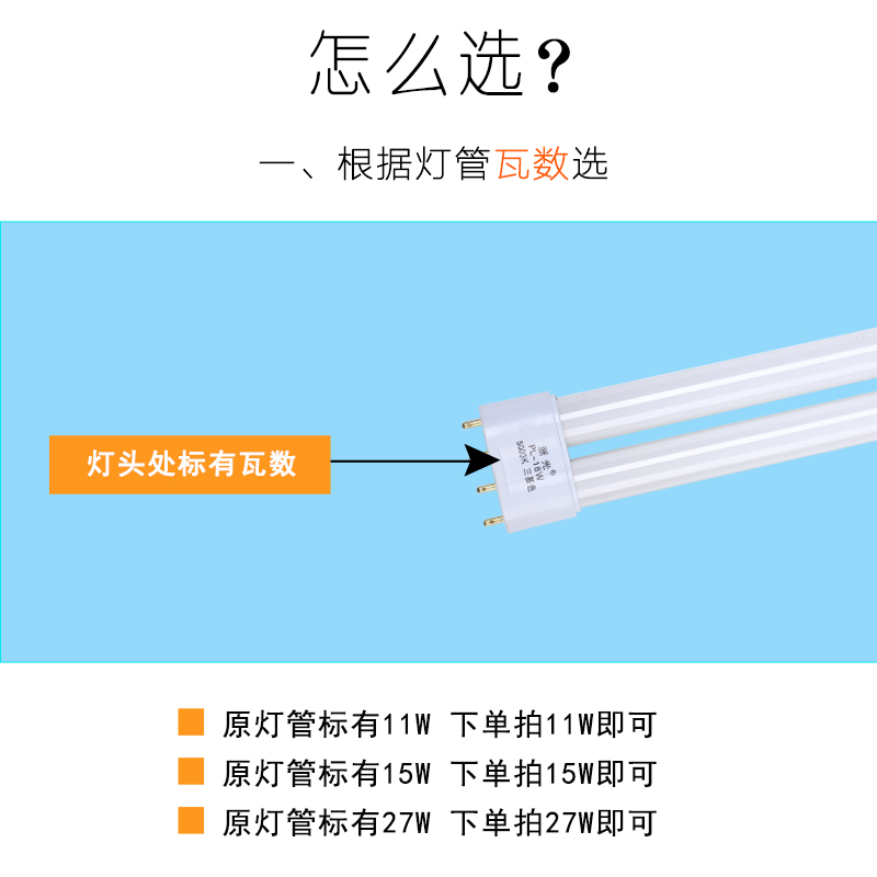 老式荧光护眼台灯灯管 2针9W11瓦18W27瓦四针U型浴霸通用H型灯管 - 图0