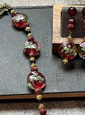 非遗Vintage酒红色玻璃珠项链
