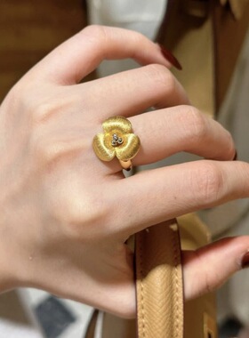 中古vintage“拉丝玉兰花”戒指轻奢精致设计感显白三瓣花型指环