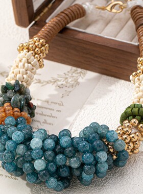 欧美跨境时尚潮流款串珠缠绕个性夸张高级颈链小众设计气质锁骨链