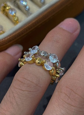 日系精简轻奢小众圆珠拼接戒指