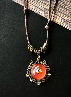 中世纪vintage橘红色圆形项链