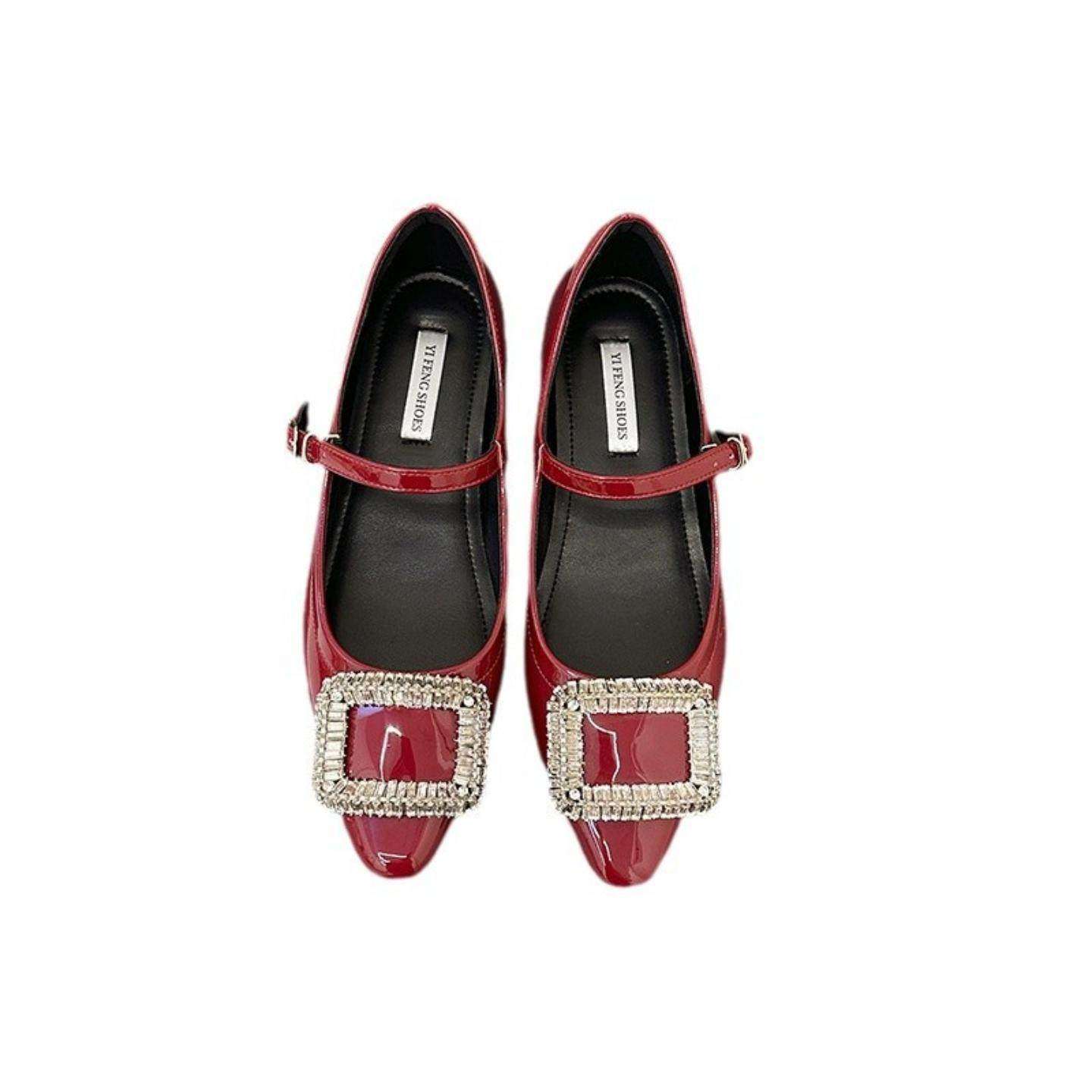 真皮版小个子内增高单鞋女漆皮一字扣带法式水钻扣平底玛丽珍女鞋,淘宝优惠券,粉丝福利购,淘宝优惠卷