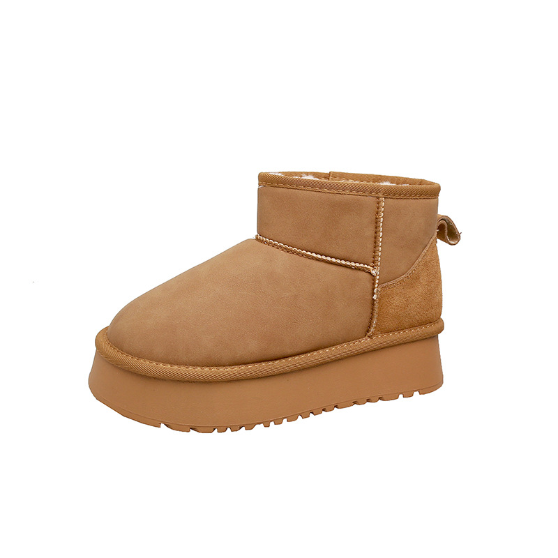 真皮版～雪地靴女周冬雨同款皮毛一体厚底短筒靴加绒加厚保暖棉鞋 - 图3