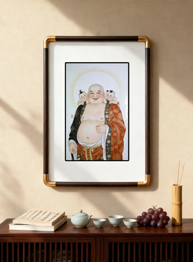 四九艺社 景德镇新中式工笔笑佛瓷板画玄关客厅茶室国风装饰挂画