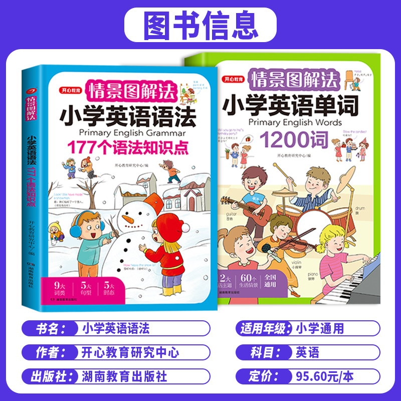 小学生英语语法大全情景图解法与词汇专项训练题177个知识点英语阅读理解1200单词从入门到精通2000题练习二三四五六年级小学通用