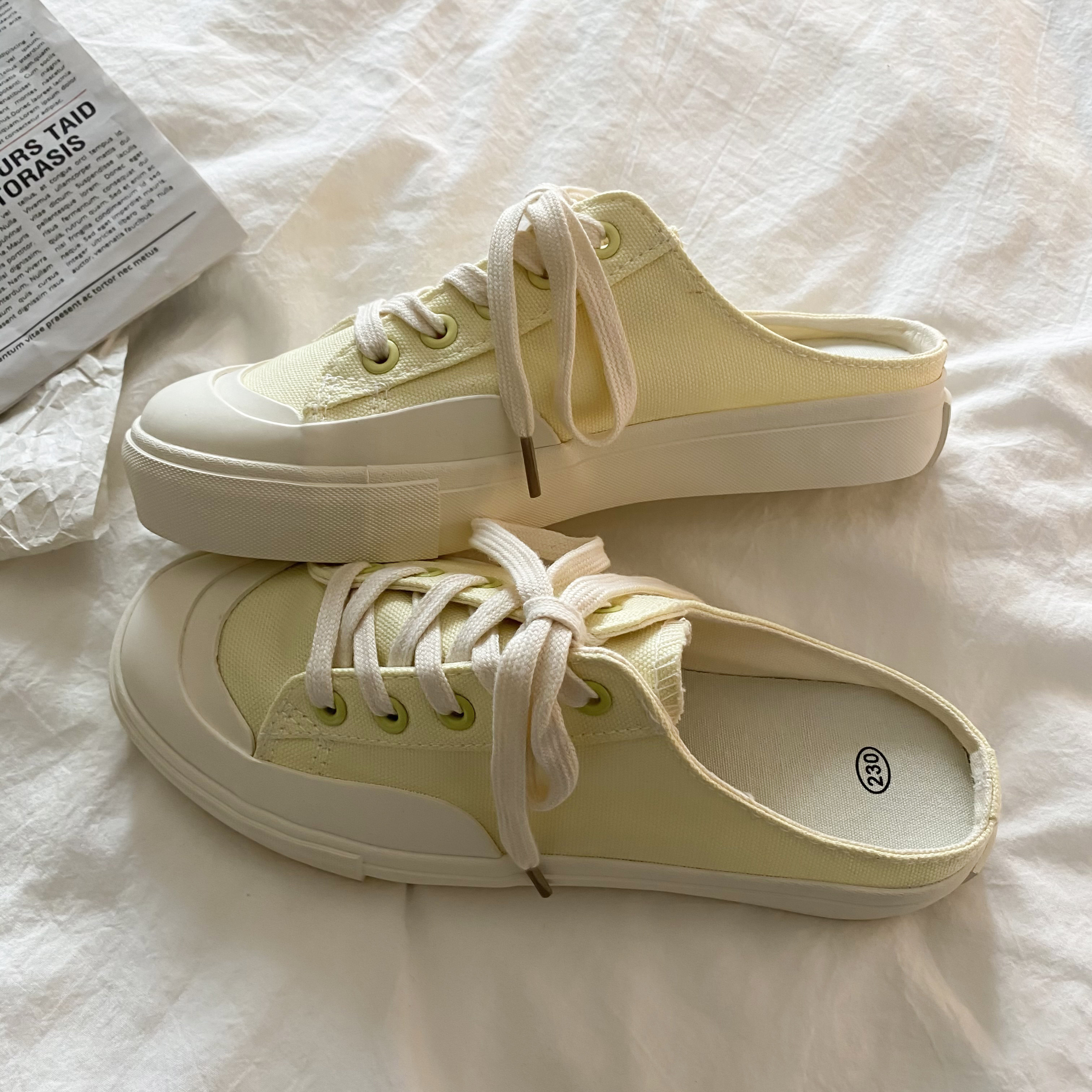 多彩仙女风帆布鞋女2023新款半托夏季薄款ins踩脚粉色蓝色一脚蹬