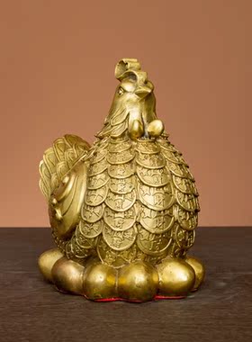 母鸡摆件纯铜旺财金蛋鸡生肖鸡三合摆件去桃花客厅玄关装饰工艺品