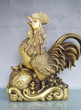 纯铜鸡摆件黄铜公鸡大号生肖鸡大吉大利金钱鸡卧室客厅家居铜鸡