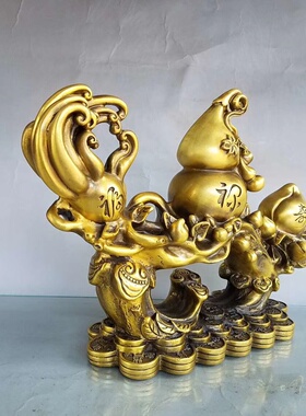 铜葫芦摆件家居客厅福禄寿聚宝盆人生如意办公室摆设乔迁礼品