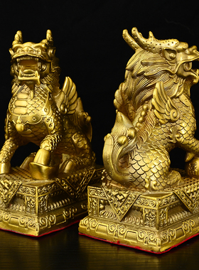 纯铜招财麒麟财福将军麒麟家居店铺装饰摆件八卦财福聚福麒麟