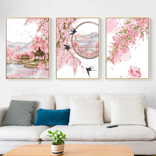 Крест -удар слегка гостиная 2023 Новая линейная вышивка десять миль персиковых цветов вышита, ручная, свежий натуральный ветер, маленькие кусочки