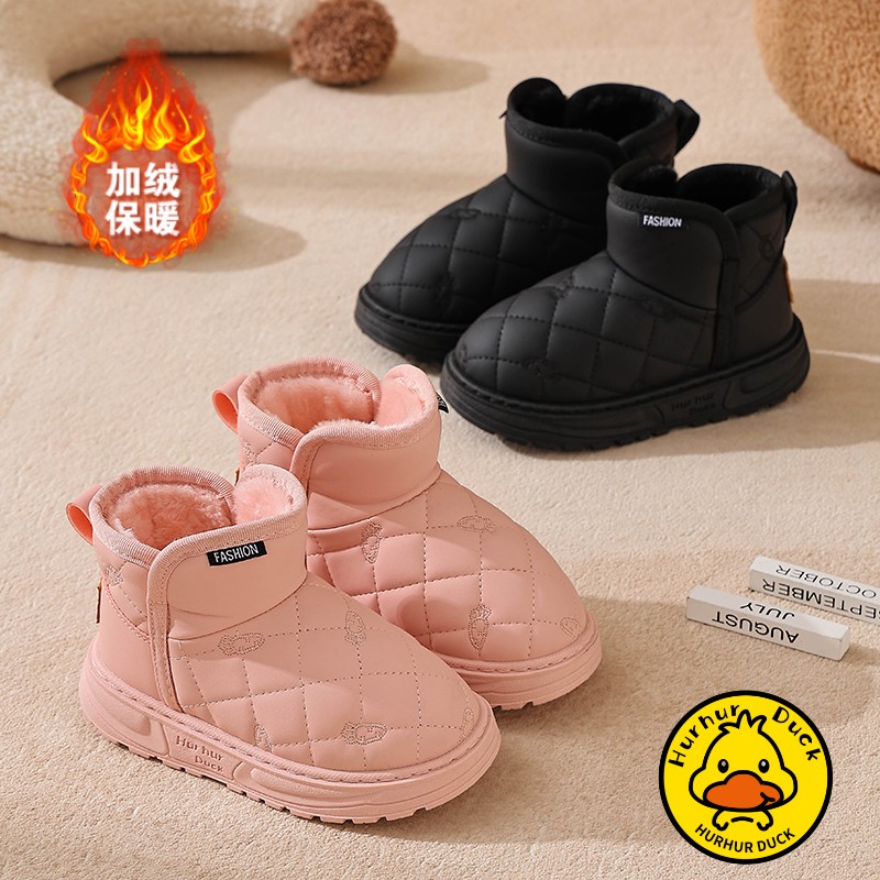 小黄鸭儿童雪地靴男童靴子新款冬季女童棉靴加厚保暖棉鞋皮面防水 - 图2
