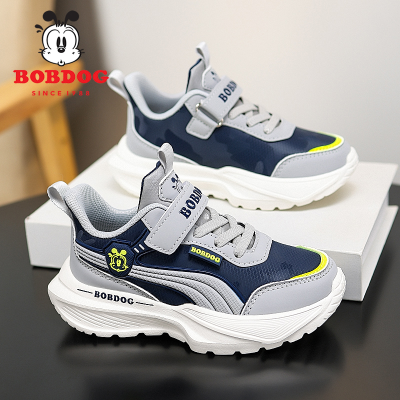 巴布豆童鞋男童鞋子2025秋冬新款皮面防水儿童运动鞋男孩跑步鞋 - 图0
