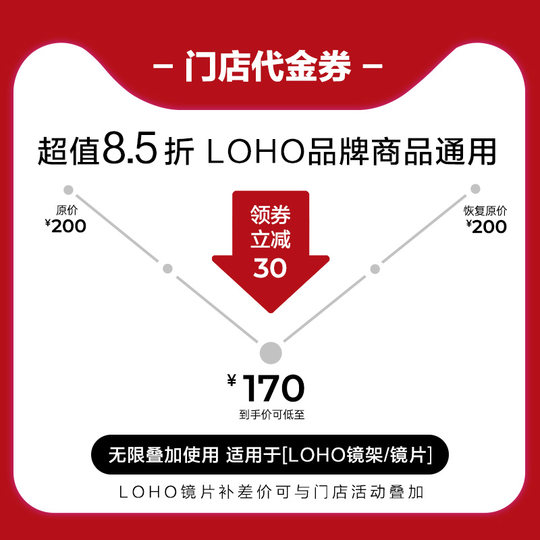 LOHO眼镜8.5折门店代金券精选款太阳镜光学镜可配近视指定可用