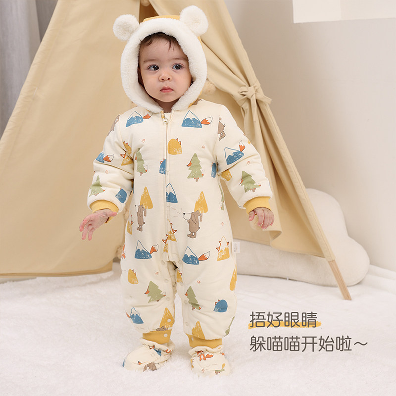 babylove连帽外出加厚宝宝哈衣棉服 babylove连身衣/爬服/哈衣