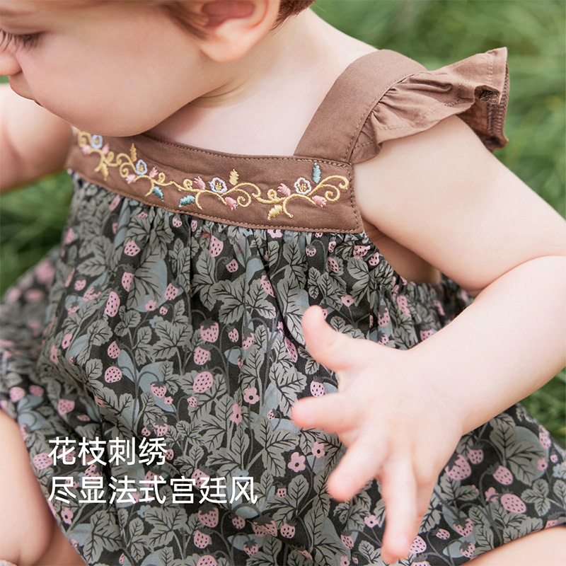 babylove女宝宝包屁衣吊带夏季纯棉三角哈衣婴儿爬服洋气美果羞羞-图3