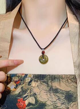 新中式平安扣吊坠编织项链女复古花朵 中国风国潮汉服配饰送闺蜜
