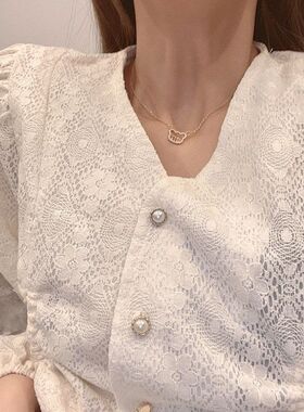 韩版字母M小熊项链女网红高级感觉熊美美轻奢锁骨链