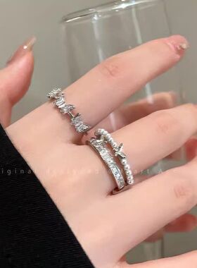 清冷感蓝色蝴蝶开口戒指女2025新款小众设计感食指戒精致百搭指环