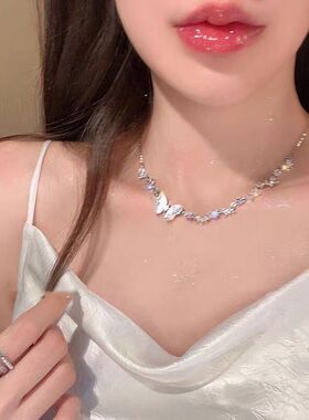 白贝壳蝴蝶钻锁骨链女小众个性时尚精致甜美2025新款项链