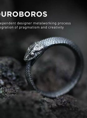 黑色个性响尾蛇戒指冷淡复古暗黑蛇开口食指戒手饰个性男款送男友