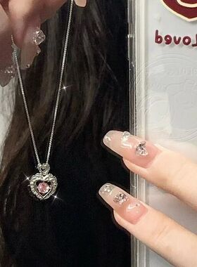 粉色花边爱心项链少女感甜美锁骨链学生闺蜜礼物