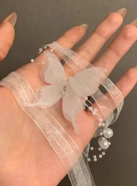 超仙森系镶钻蝴蝶结缎带项链气质时尚颈链网红同款高级感饰品批发