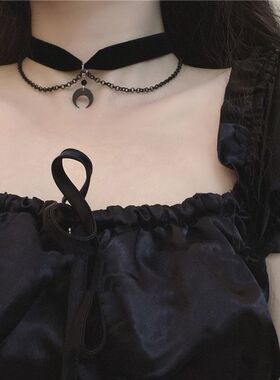 暗黑月牙锁骨链颈链气质哥特月亮锁骨链choker短项圈女万圣节简约