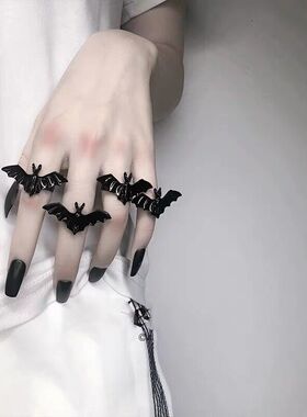 暗黑哥特远古钻石蝙蝠诡异戒指男女个性朋克风开口关节食指环潮