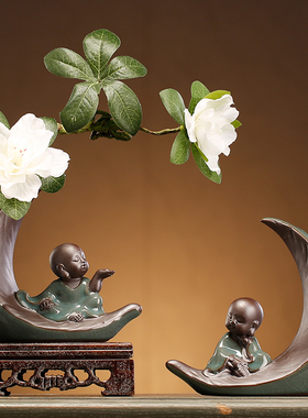 新中式风禅意小和尚陶瓷景观花器