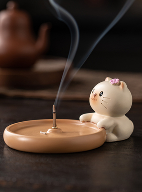 可爱小花猫线香插茶宠摆件装饰品