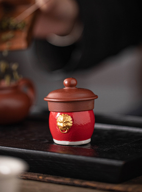 陶瓷盖置中式桌面锣鼓盖托装饰品