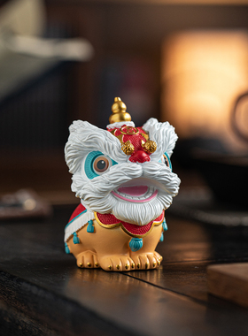新中式招财醒狮一对桌面摆件装饰